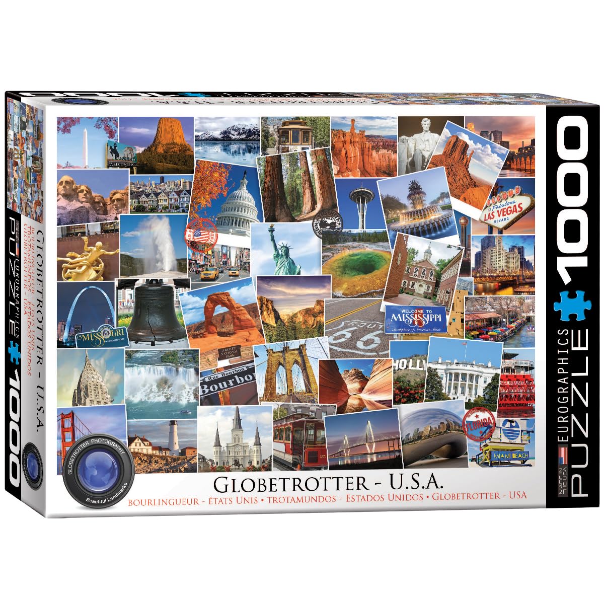 Puzzle Eurographics Globetrotter USA 1000 Pezzi - 68 X 49 Cm - Città E Mappe