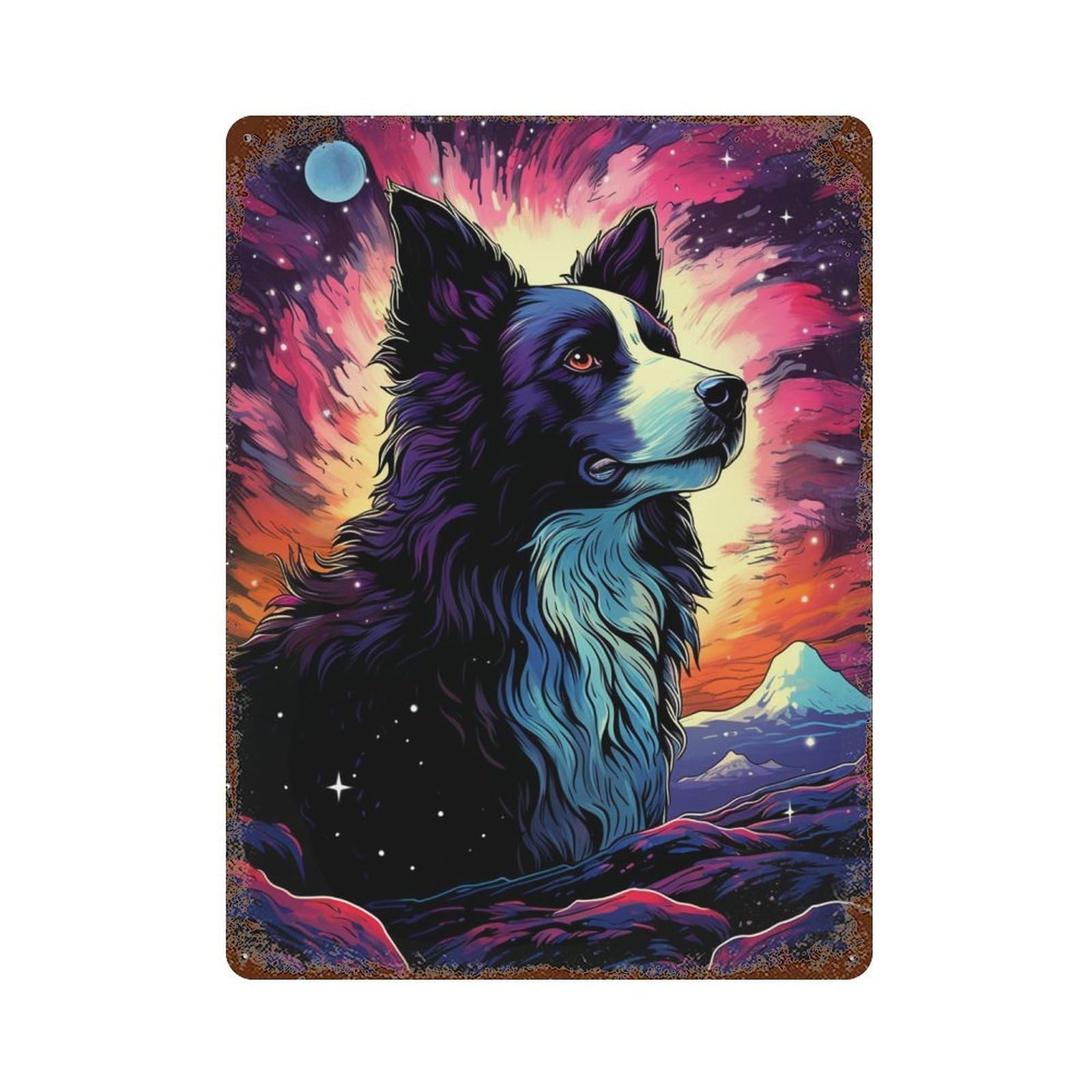 Cosmic Canine Majesty-1 Vintage Metal Tin Sign 15.7"x11.8", Farmhouse Wall Decor for Garage, Bar And Workshop Decor