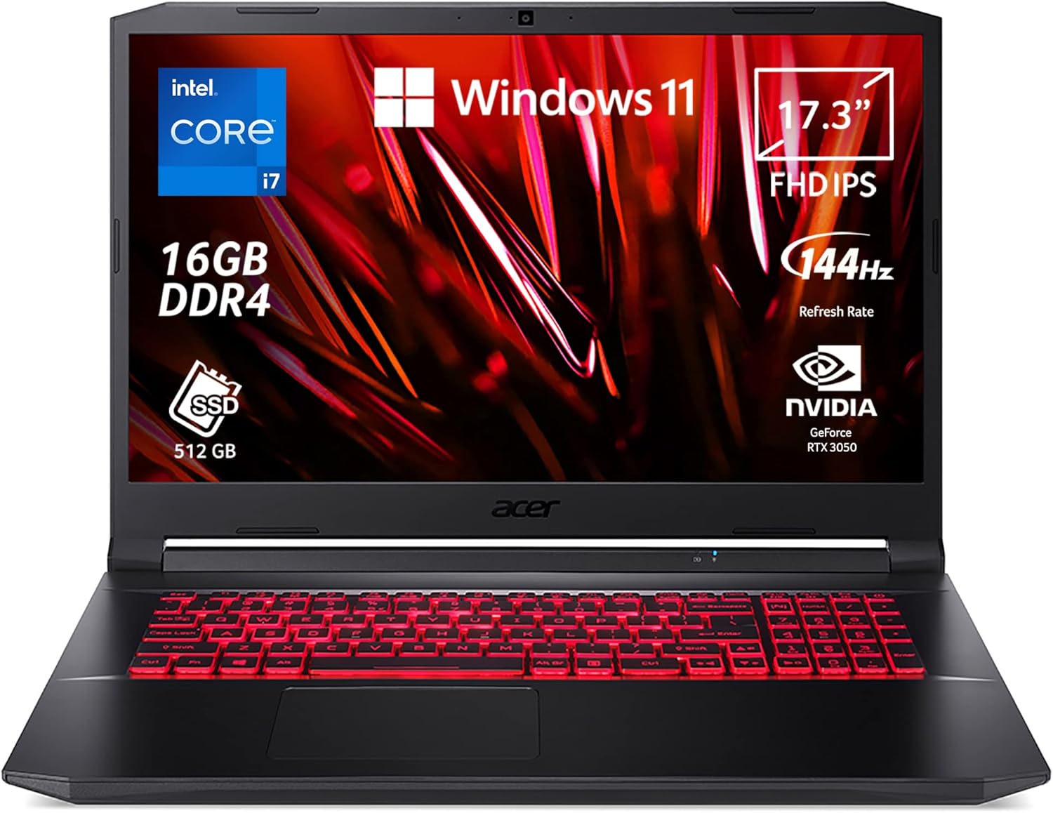 Acer Nitro 5 AN517-53-77E3 Notebook Gaming, Processore Intel Core i7-11370H, Ram 16 GB DDR4, 512 GB SSD, Display 17.3 FHD IPS 144 Hz LED LCD, NVIDIA GeForce RTX 3050 4 GB, Windows 11 Home Acer Nitro 5 AN517-53-77E3 Notebook Gaming, Processore Intel Core i7-11370H, Ram 16 GB DDR4, 512 GB SSD, Display 17.3 FHD IPS 144 Hz LED LCD, NVIDIA GeForce RTX 3050 4 GB, Windows 11 Home
