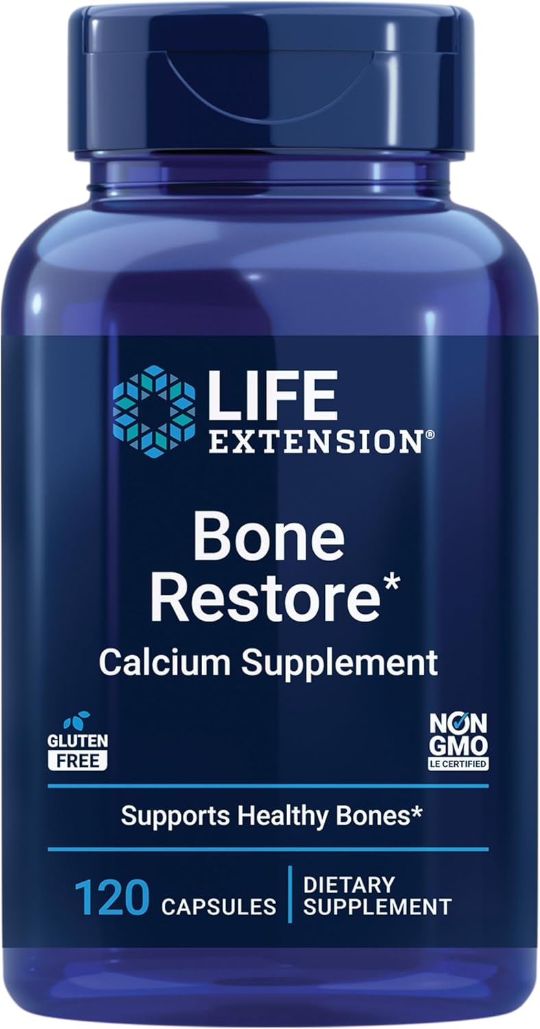 Life Extension Bone Restore – Helps Maintain Healthy Bone Density – Calcium, Vitamin D3, Magnesium, Zinc, Boron and Other Bone-Healthy Minerals – Non-GMO, Gluten-Free – 120 Capsules Life Extension Bone Restore – Helps Maintain Healthy Bone Density – Calcium, Vitamin D3, Magnesium, Zinc, Boron and Other Bone-Healthy Minerals – Non-GMO, Gluten-Free – 120 Capsules