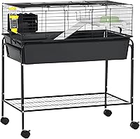PawHut 2-Story Guinea Pig Cage with Removable Stand, Wheels & Storage Shelf - Habitat for Ferrets, Chinchillas, Hedgehogs 33"x18.5"x35" Black