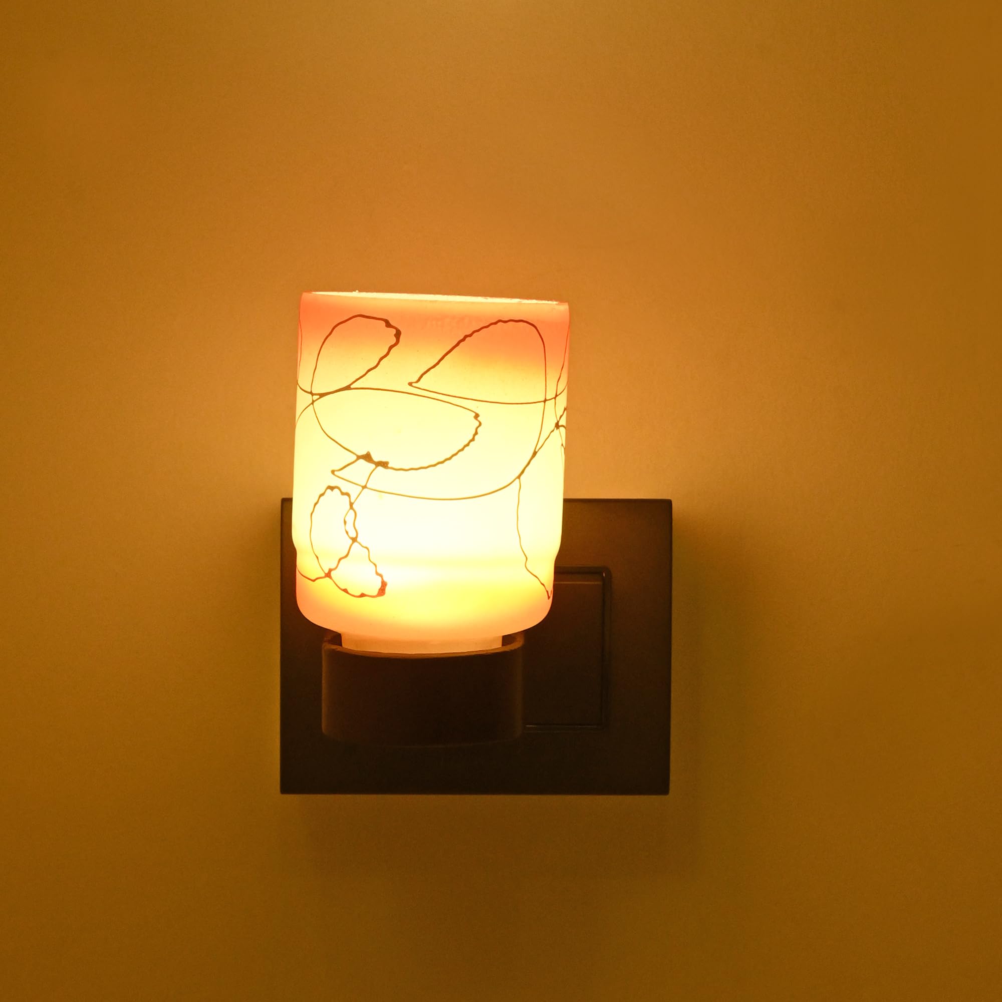 1st Time LED Switch Light/Night Lamp with Decorated Colorful Glass Shade for Designer Lighting, for Home, Gifts, Round, Wood, Glass, Orange, White, 10 X 10 X 13 Cm - C6