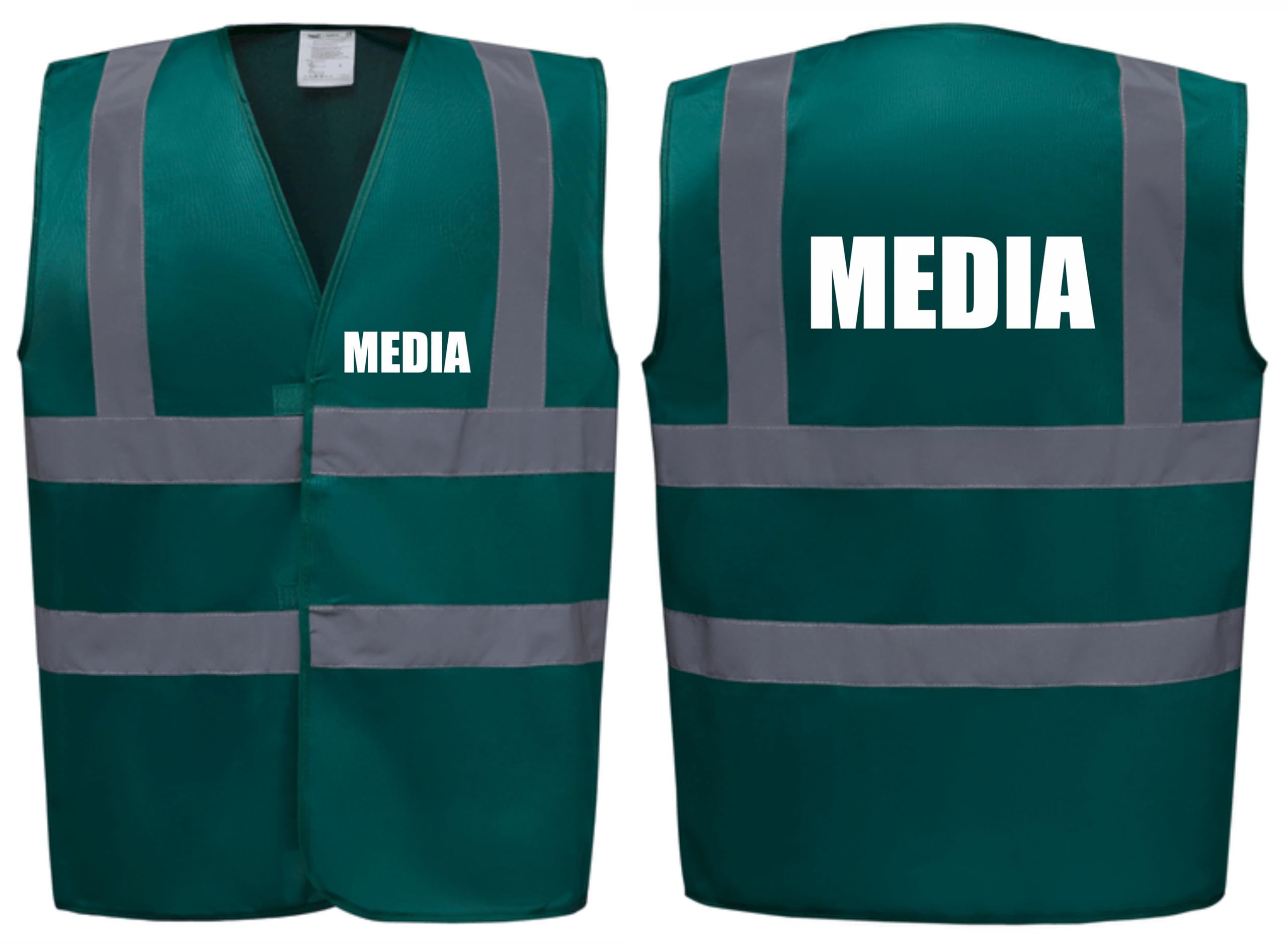 Brook Hi Vis Premium Safety Vest - MEDIA Printed Front & Back, Event Management High Viz Waistcoat, Available in 14 Colours, Festivals (Green, Medium)