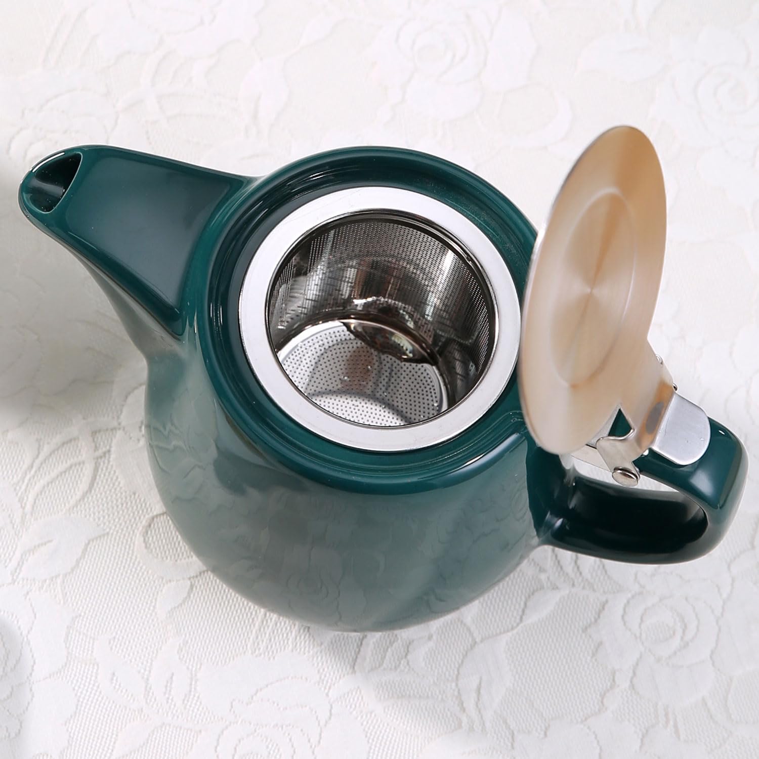 Tetera de cerámica con infusor de acero inoxidable para té suelto y té floreciente, tetera de cerámica resistente al calor y tetera de té, perfecta tetera verde, 500 ml