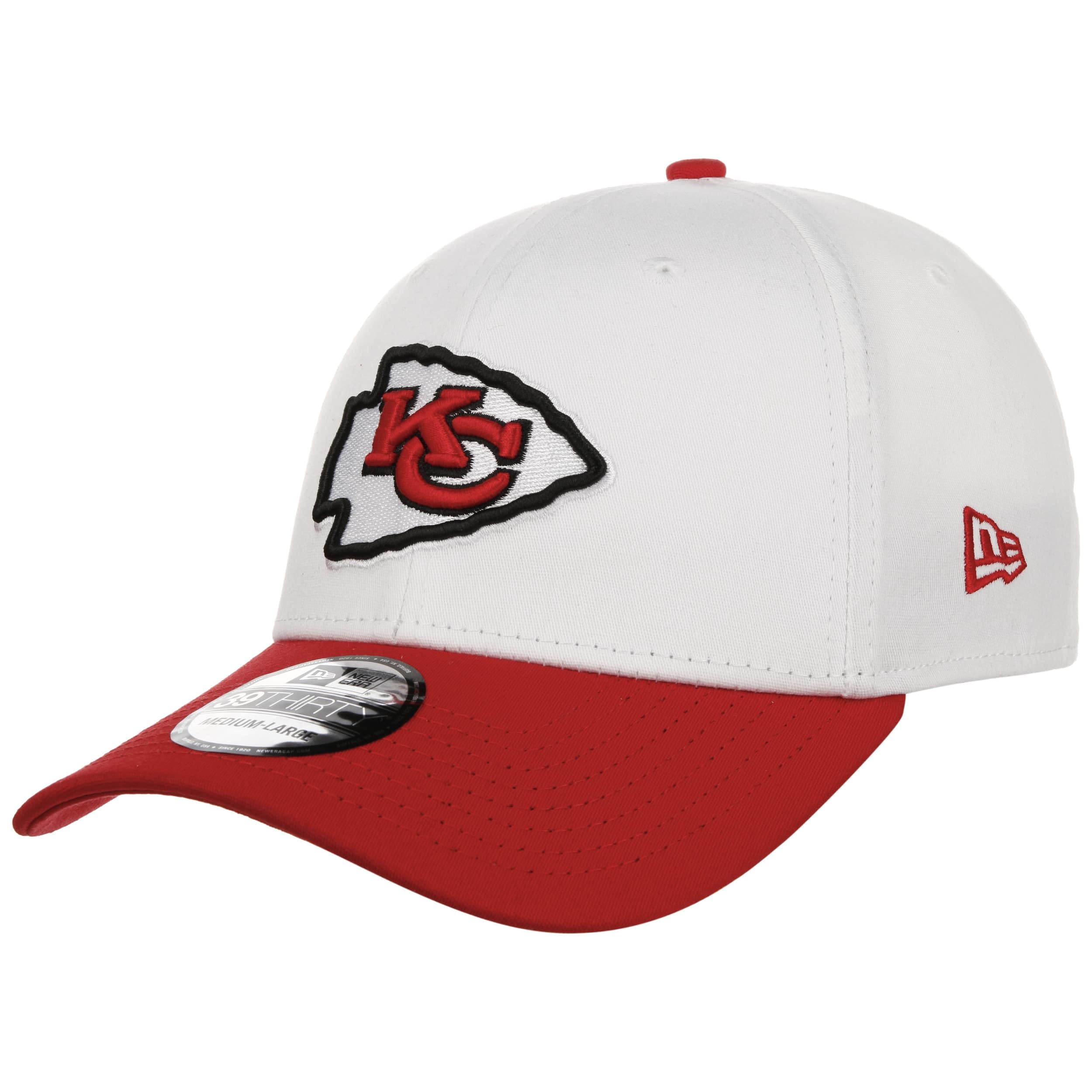 New Era 39Thirty NFL Team Logo Chiefs CapEra Women/Men - Curved Brim Cap Baseball Fitted with Peak, Closed Back Spring-Summer Summer - M/L (57-59 cm) White-red