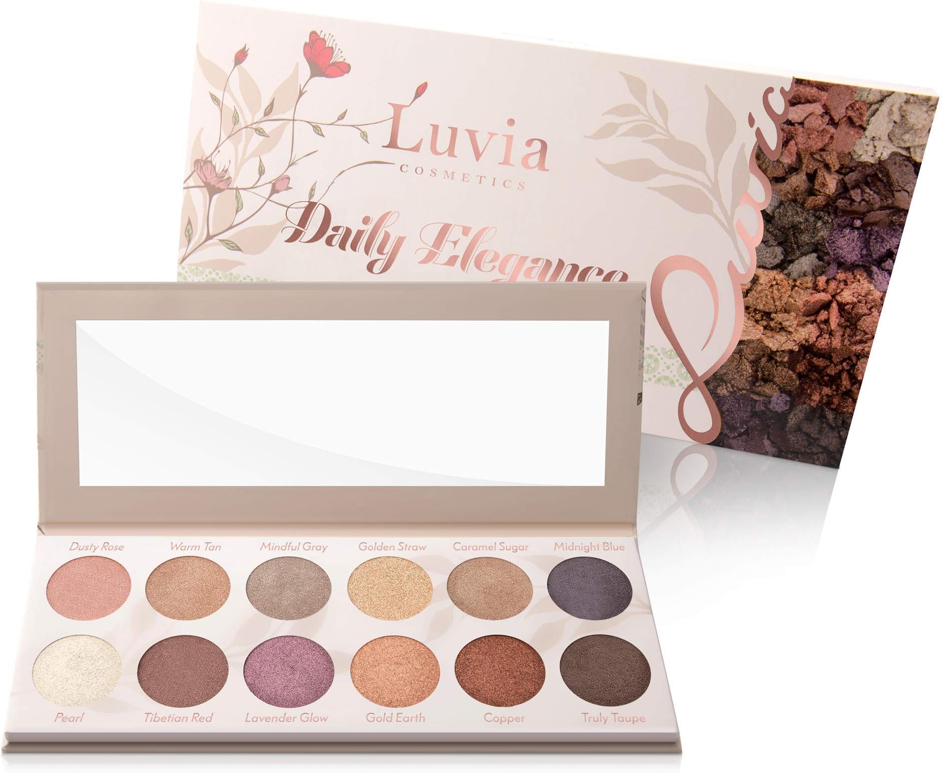 Luvia Daily Elegance Make-Up Eyeshadow Palette Glitter Shimmer Colourful 12 Glamorous Shimmer Colours in Limited Gift Box Vegan