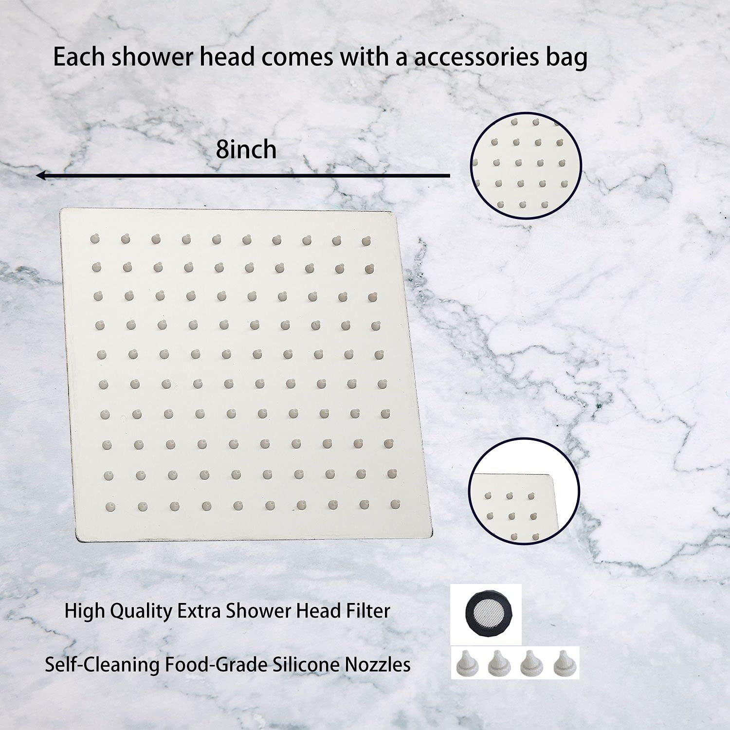 Snapklik.com : GGStudy Square 8 Inch Square Stainless Steel Shower Head