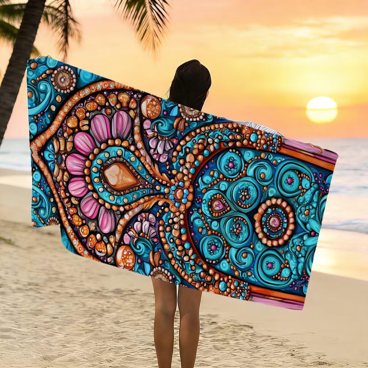 Ręcznik plażowy z mikrofibry, duży ręcznik kąpielowy 100 x 220 cm, zestaw 2 szt. szybkoschnących skandynawskich prześcieradeł kąpielowych, odporne na piasek ręczniki plażowe z mikrofibry do podróży