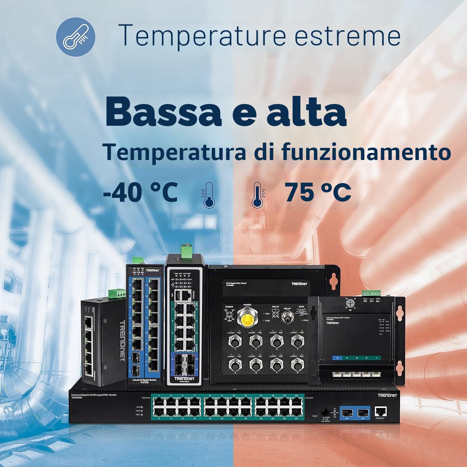 TRENDnet, TI-PE80, Switch industriale a 8 porte Fast Ethernet PoE+ su guida DIN, switch di rete IP30 non gestito, budget di potenza PoE da 200 W