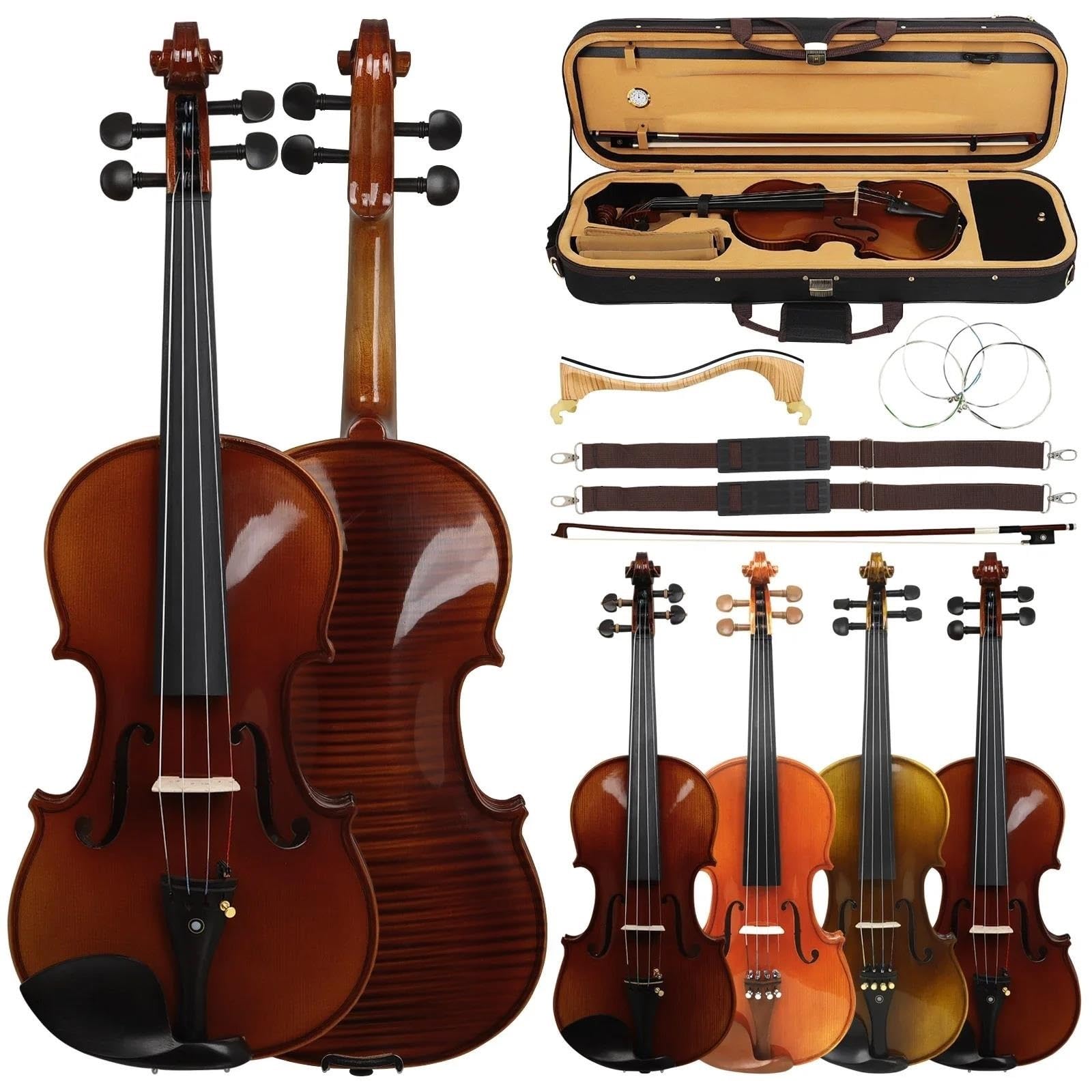 Violini Professionali Violino Acustico In Legno Massello Di Abete Rosso Con Custodia Corde Per Arco, Poggiaspalla E Accessori(2)