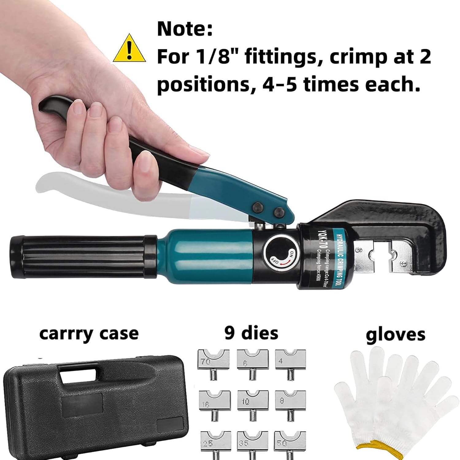 Steel DN Mate Hydraulic Crimping Tool with 9 Harden Dies for Stainless Steel Cable Railing 1/8" 5/32" to 3/16" Hydraulic Crimper, DC01 Battery Cable Crimper Tool - Image 3