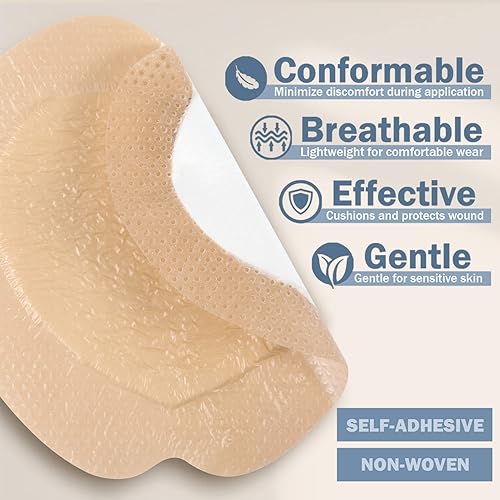 Miniatura 5 de EVERLIT Sacrum - Apósito de espuma de silicona con borde adhesivo paquete de 5 absorbente transpirable impermeable almohadilla de vendaje sacro para