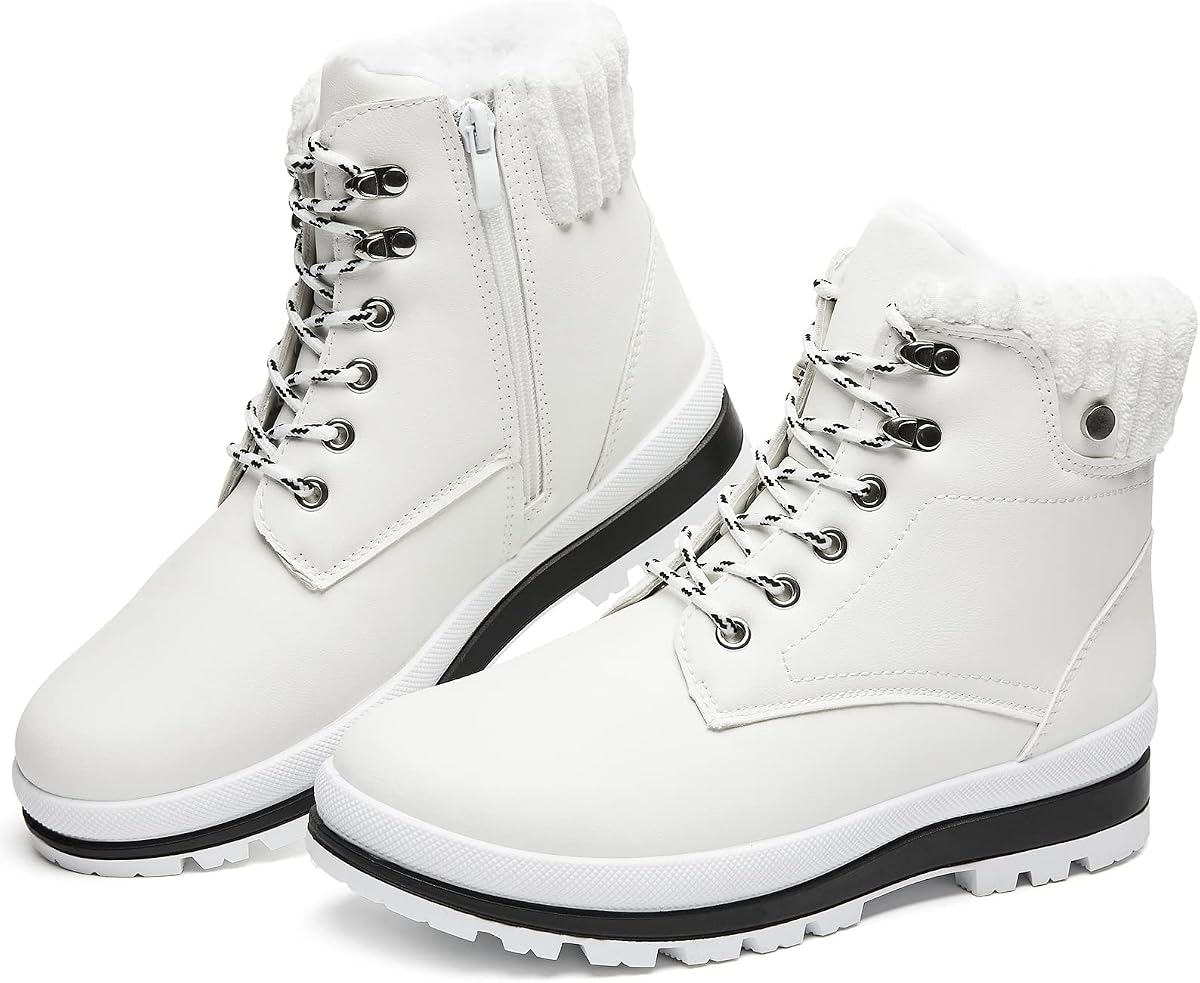 Botines impermeables para el aire libre para mujer (suela antideslizante), botas de combate de moda con cremallera lateral, botas de nieve de invierno con forro de piel cálida