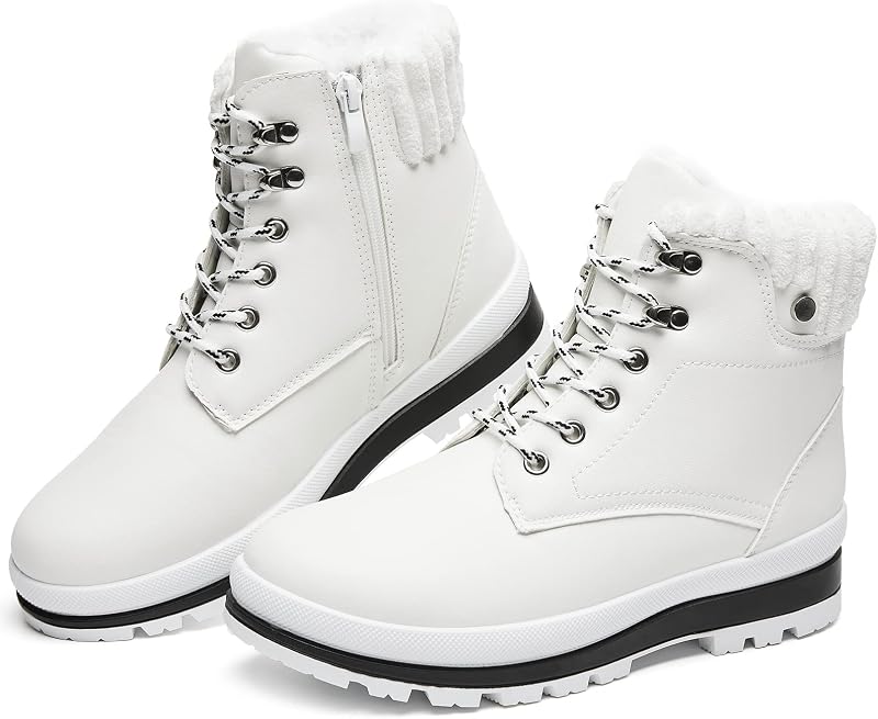 Womens Waterproof Ankle Boots for Outdoor (Non Slip Outsole),Fashion Combat Boots with Side Zipper,Warm Fur Lined Winter Snow Boots
