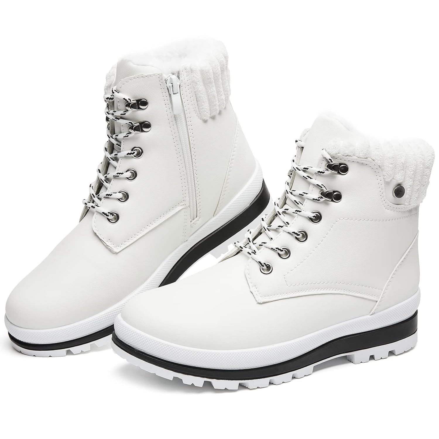 Womens Waterproof Ankle Boots for Outdoor Non Slip Outsole Fashion Combat Boots with Side Zipper Warm Fur Lined