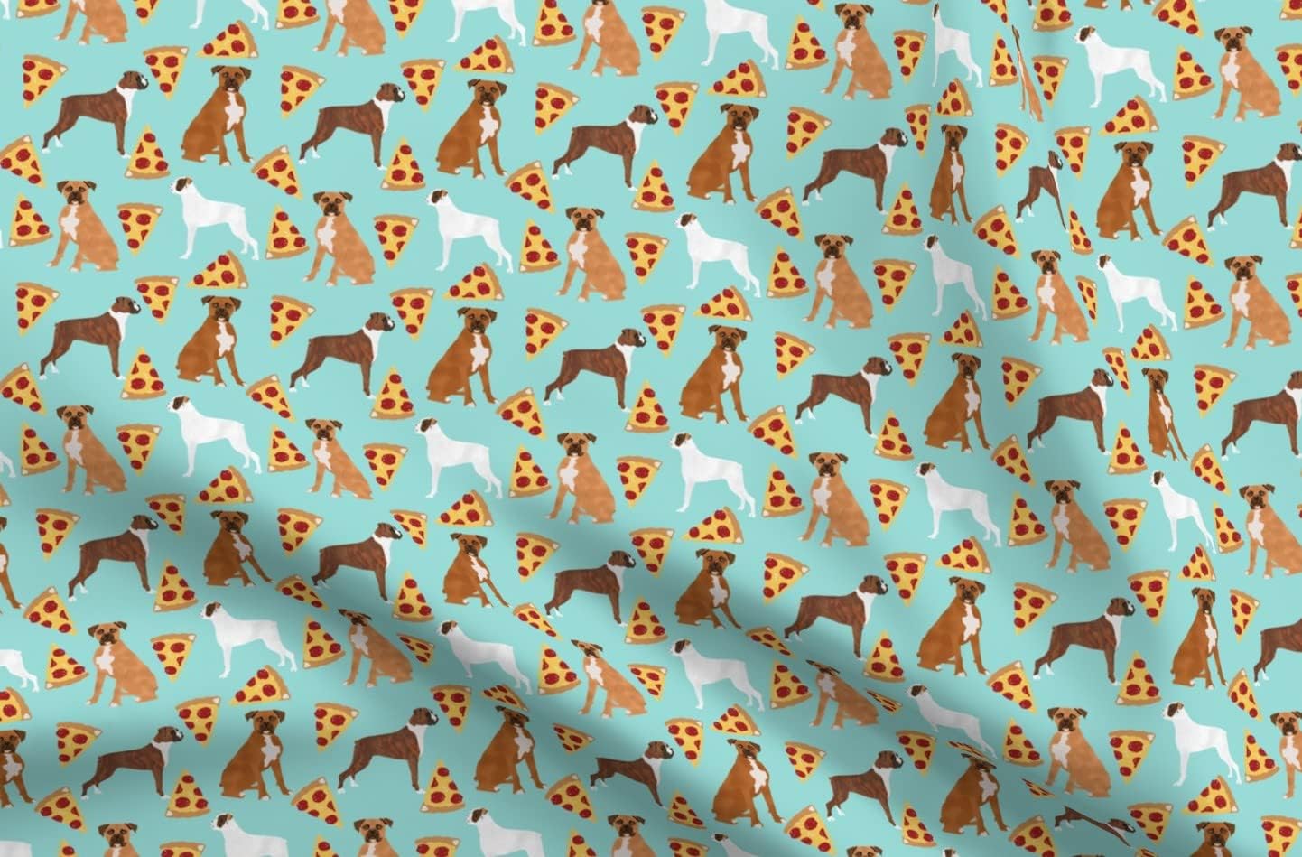 Spoonflower Fabric - Boxer Dog Pizza Cute Boxers Dogs Pet Portrait Printed on Minky Fabric by The Yard - Sewing Baby Blankets Quilt Backing Plush