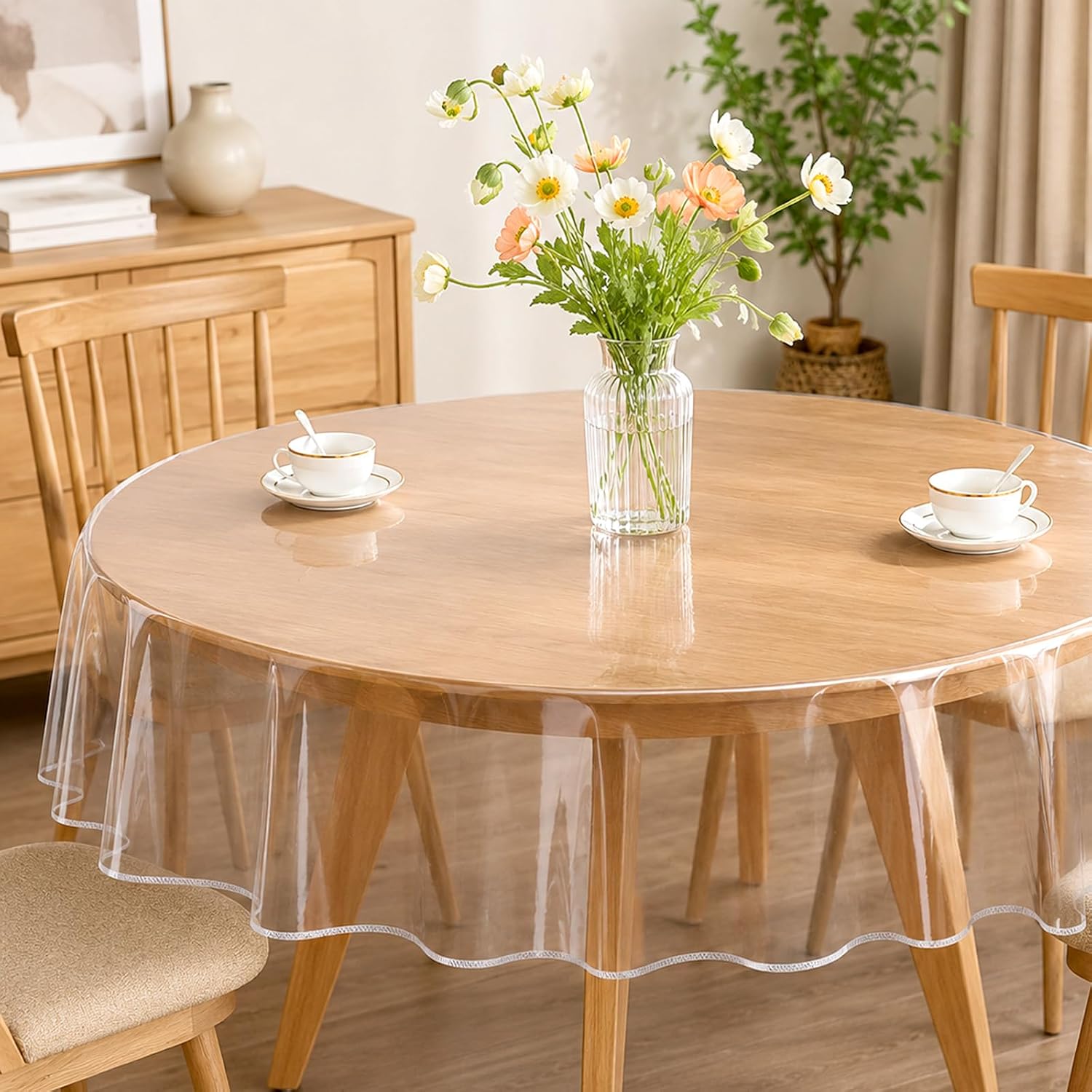 Clear Round Plastic Tablecloth Protector Heavy Duty Vinyl Tablecloth