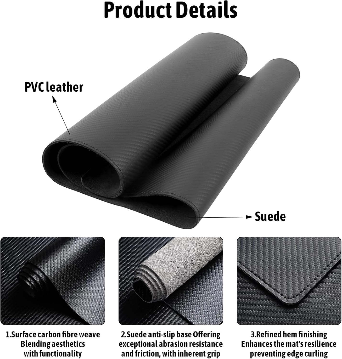 Office Mat (80 x 40 cm) – XXL Multifunctional Waterproof Mouse Pad, Non-Slip Suede at Bottom, Premium Leather Desk Mat with Carbon Pattern for Office & Home image 4