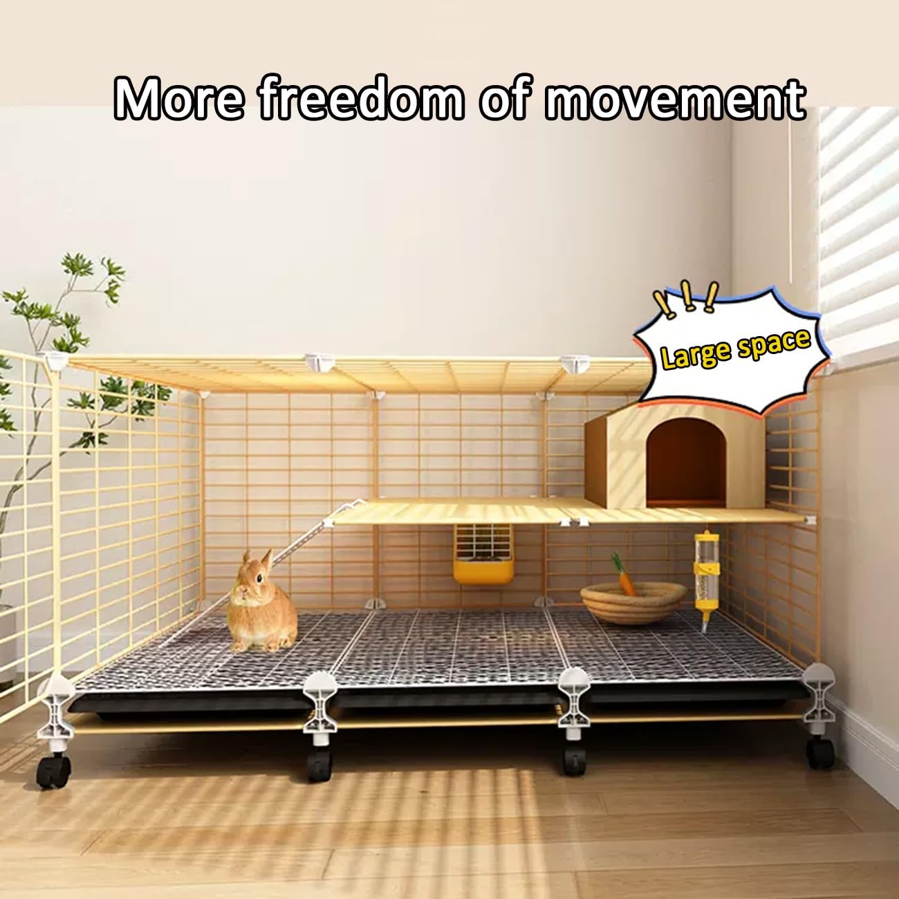 Jaula para Conejos, Jaula para Cobayas, Jaulas Metálicas para Animales Pequeños para Cobayas, Conejos, Fácil de Limpiar, Ruedas con Cerradura de Seguridad(70 * 35 * 53cm)
