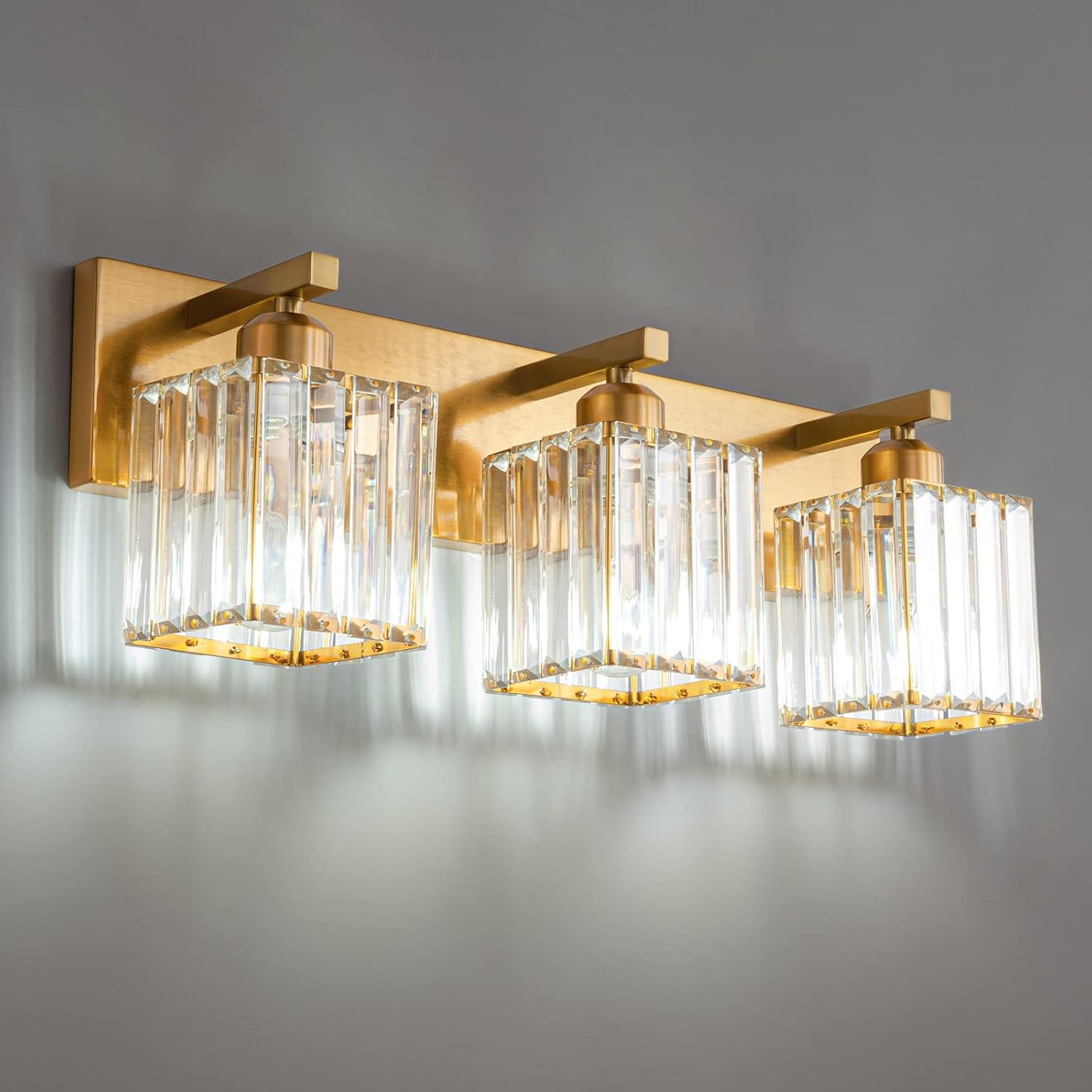 ZHLWIN Modern Gold Crystal Bathroom Vanity Light 3-Lights Modern Bathroom Wall Light Gold Bathroom Vanity Light Fixtures 002 Gold 3-Light