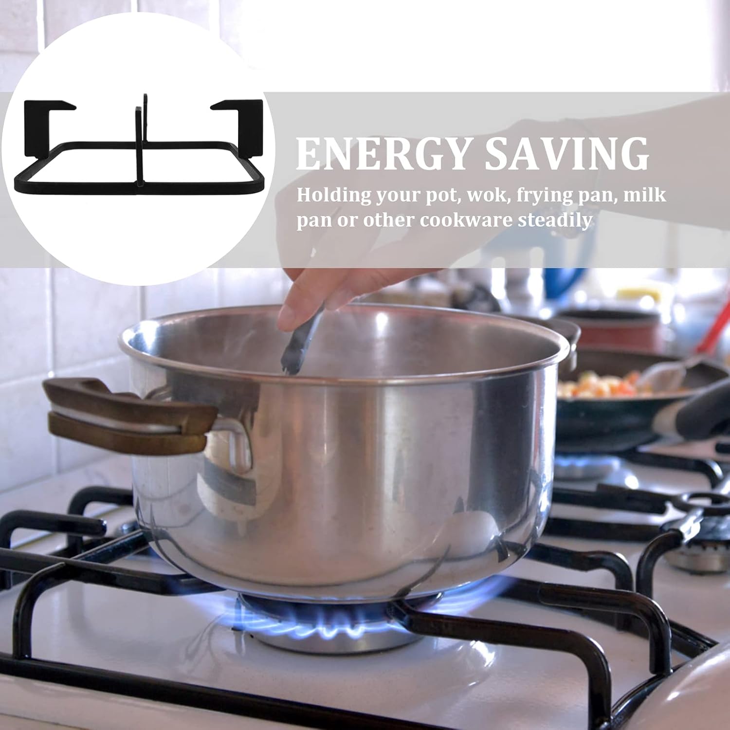 Uonlytech Gas Stove Burner Covers Cast Iron Wok Support Ring, 20. 7cm Square Gas Burner Rack Stove Trivets Cooktop Range Pan Holder Stand Stove Rack for Kitchen Camping Gas Cooker Cast Iron Wok