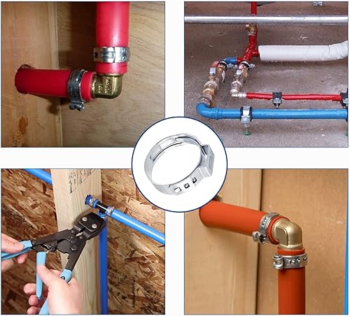 Miniatura 7 de Biaungdo 50 abrazaderas de manguera, abrazaderas de manguera de oreja de acero inoxidable 304, rango ajustable (0.701 in - 0.787 in) surtido de