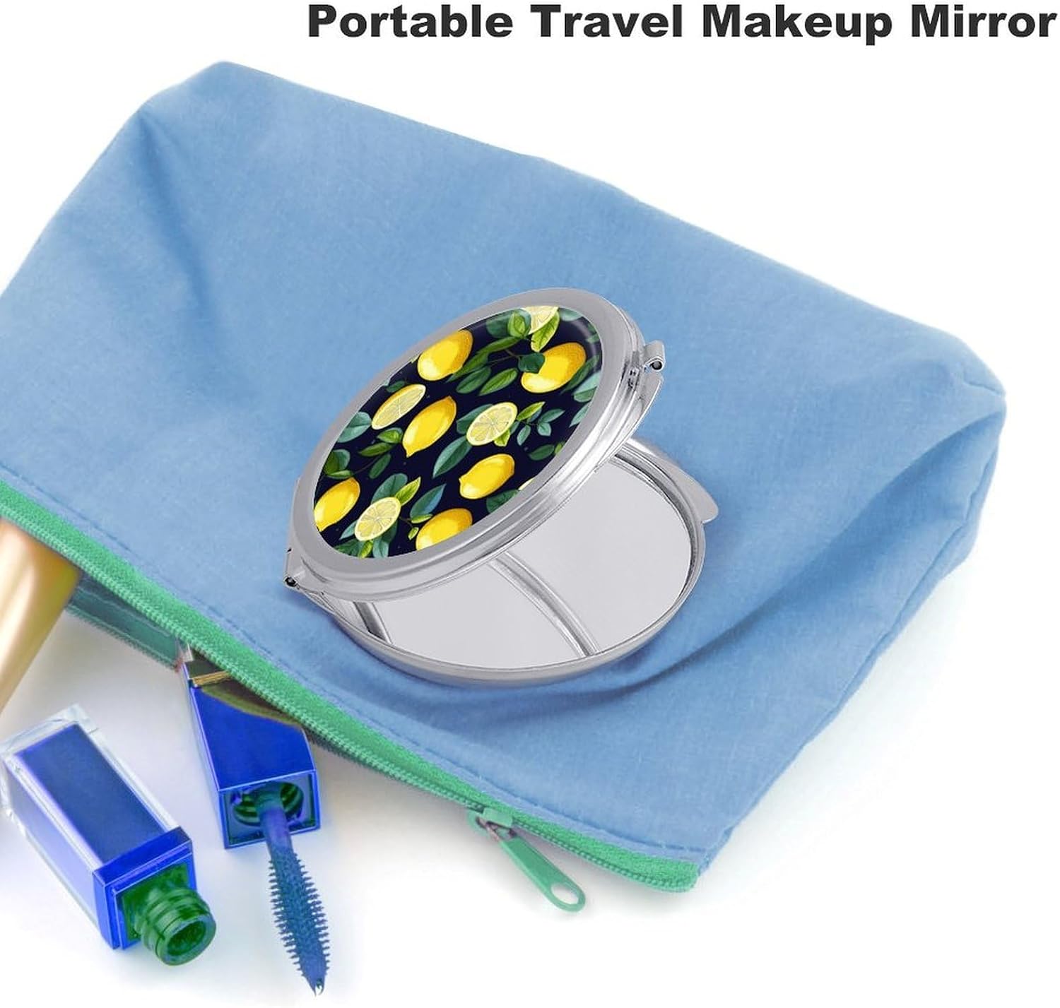 Lemon Fruit Makeup Mirror Lightweight Compact Mirror Portable Folding Travel Mirror 2-Sided Round Handheld Beauty Mirrors Mini Pocket Mirrors for Gift image 3