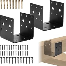 2x Black Half Base & Joist Hanger Brackets for 4"x4" Wood Posts with Screws, 3mm Steel