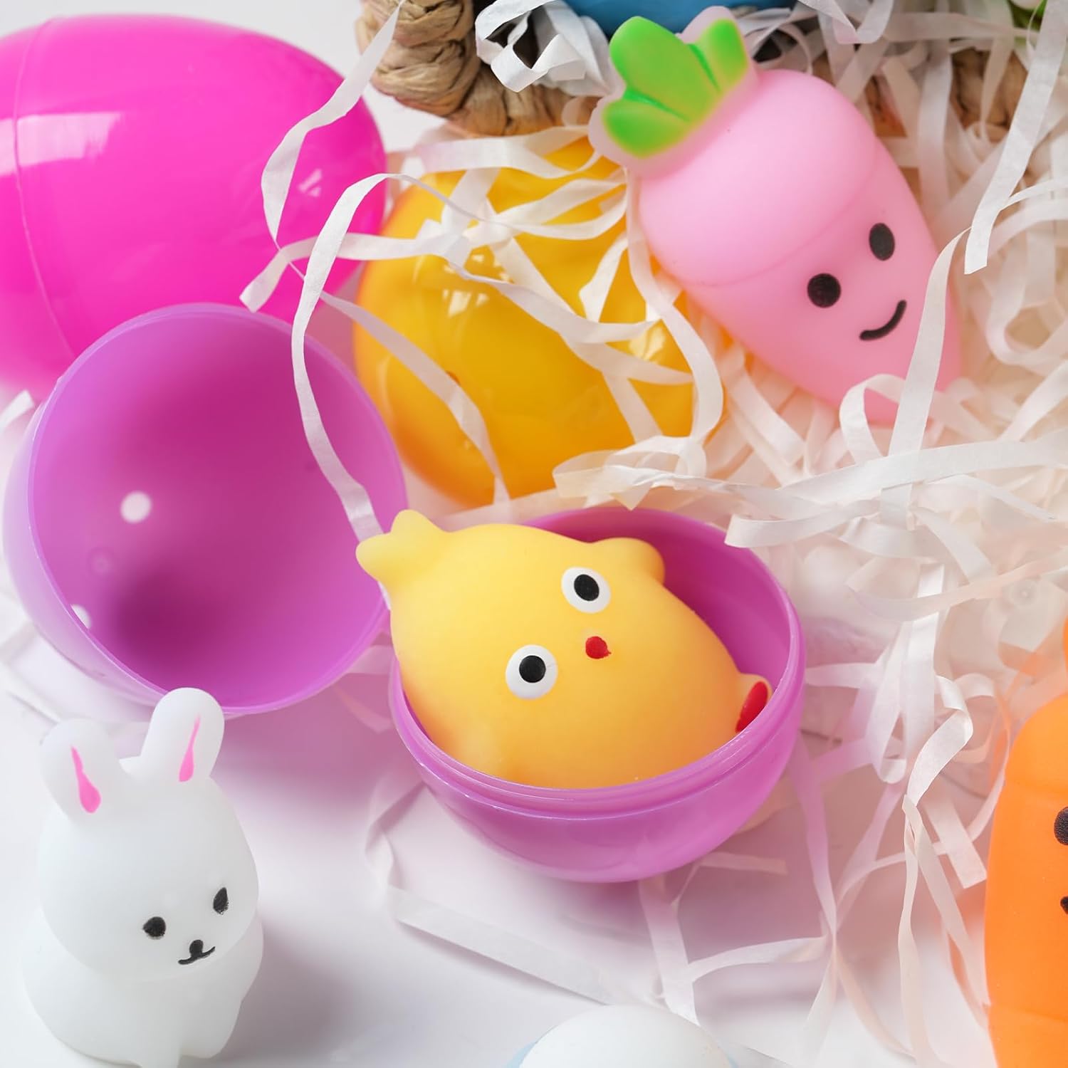 24 Pack Prefilled Easter Eggs with Mochi Squishy Toys for Kids, Easter Basket Stuffers for Toddlers, Stress Reliever Animal Taba Squishy Toys, Easter Egg Hunt Party Favors for Boys Girls
