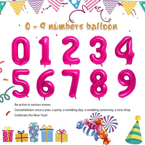 Miniatura 4 de Globo de 40 pulgadas color rosa intenso número 1 para helio Mylar rosa brillante, suministros para decoración de banquetes de fiesta de cumpleaños,
