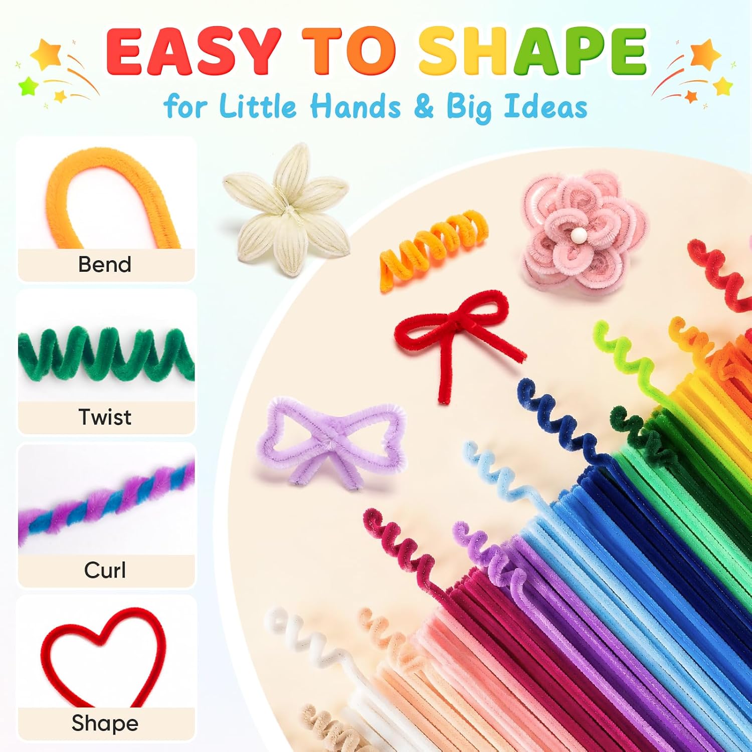 2000 PCS Pipe Cleaners Bulk, 50 Colors Pipe Cleaners Crafts