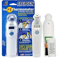 Exergen TAT-2000C Temporal Artery Thermometer Temporal Thermometer for Kids Newborns Adults Soft Glow Display Silent Mode 9V Battery