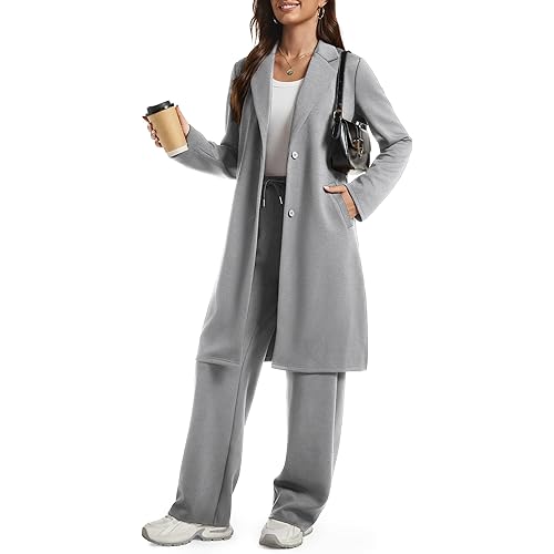 Casly Lamiit Women's 2 Piece Sets Dressy Casual Cardigan Pea Coat Wide Leg Pants Suit Winter Lounge Outfits