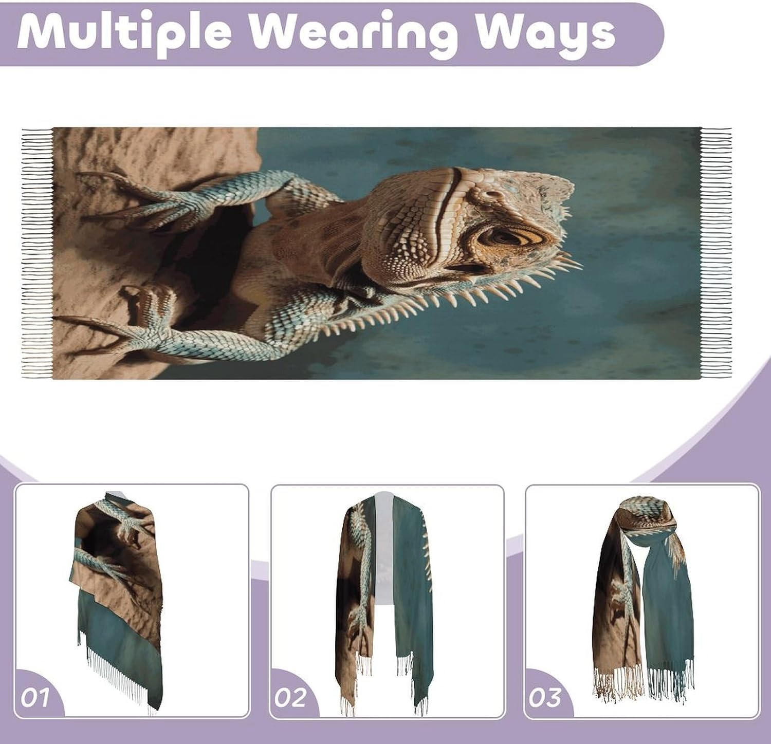 Lizards Winter Scarf for Women Soft Tassel Scarves Oversized Wraps Long Shawl Cold Weather Thick Blanket Scarfs