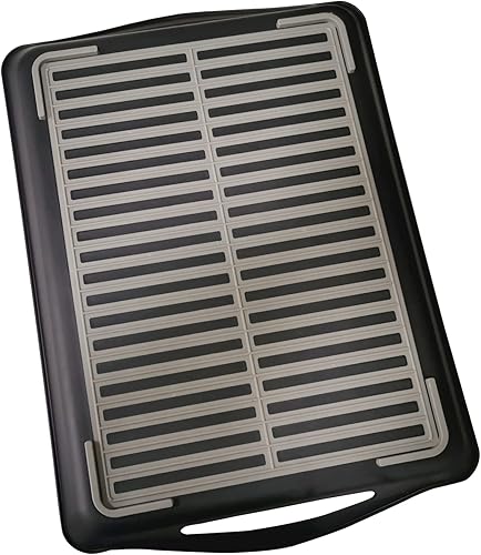 Miniatura 6 de Bandeja rectangular antideslizante para servir alimentos con asas, bandeja multiusos antideslizante para desayuno, bandejas de bebidas (negro)