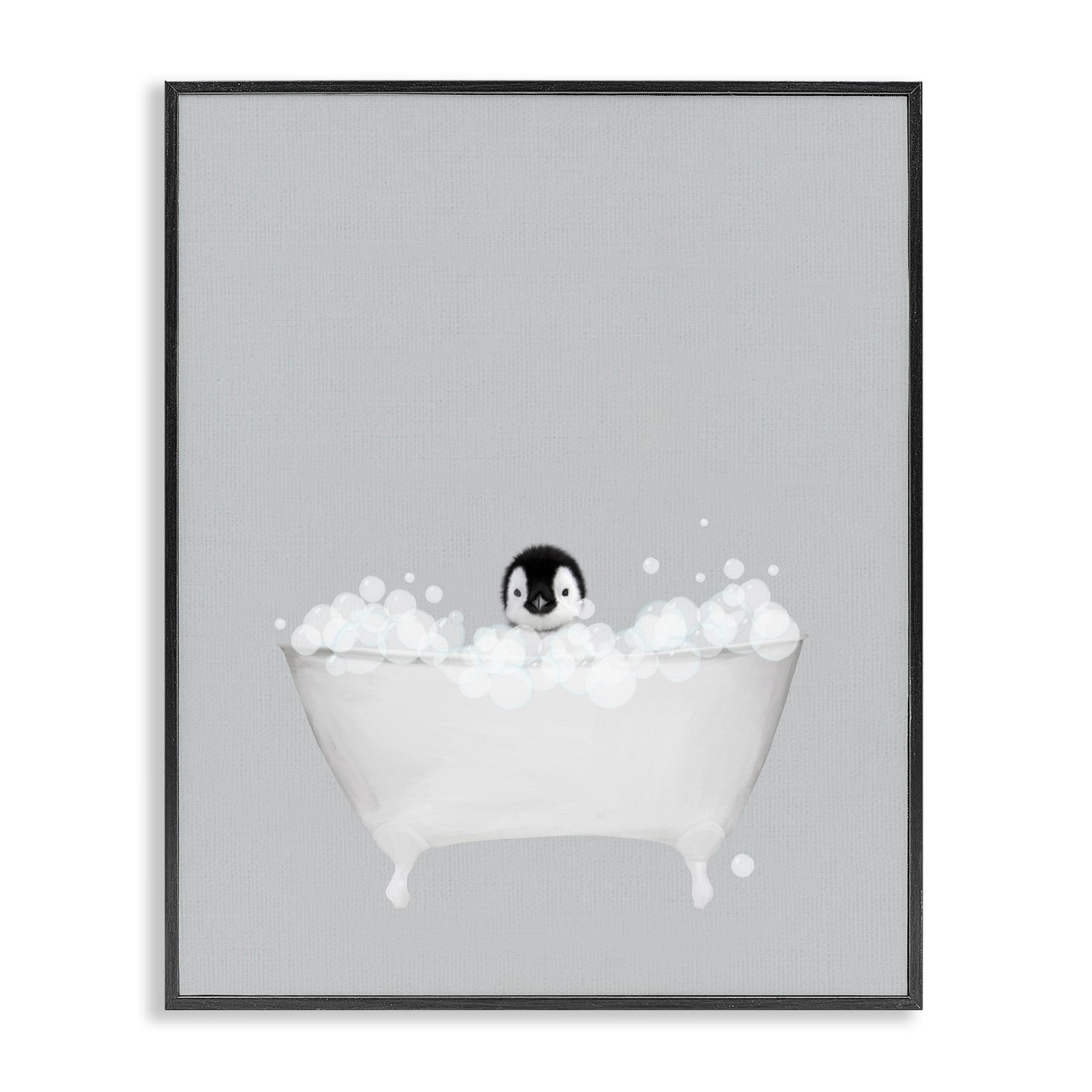Penguin Bath Bubbles Bathroom, 24 x 30 Inch Framed Giclée Print
