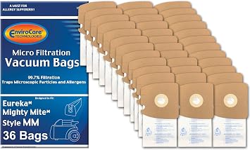 Envirocare Replacement Micro Filtration Vacuum Cleaner Bags made to fit Eureka Style MM 60297A Style-10. Replaces Part# 60295C Mighty Mite Vacuums 36 pack