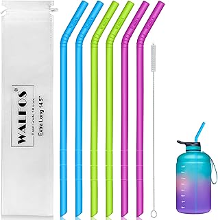 WALFOS 14.5 inch Extra Long Reusable Silicone Straws, Big Sizes Flexible Bendable Straws for 1/Half Gallon Large Water Bot...