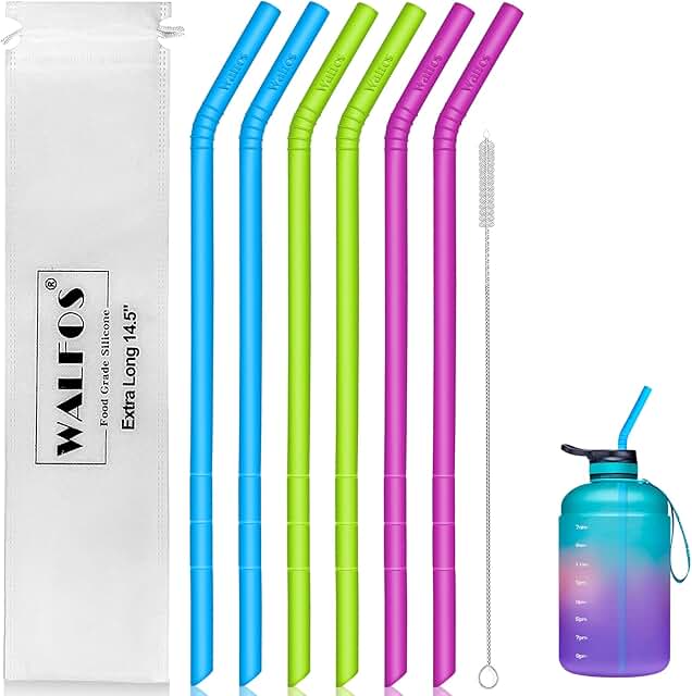 WALFOS 14.5 inch Extra Long Reusable Silicone Straws, Big Sizes Flexible Bendable Straws for 1/Half Gallon Large Water Bot...
