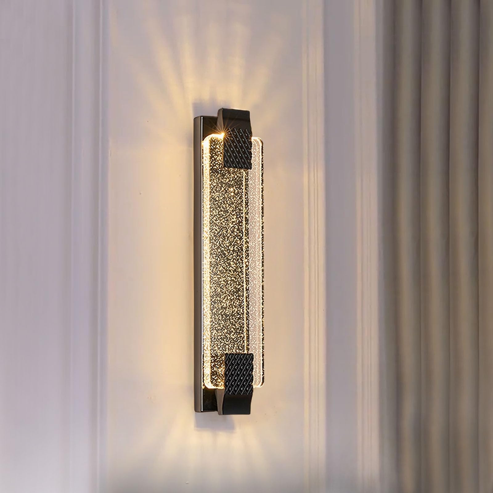 Aplique de Pared de LED Nórdico Lámpara de Pared de Cristal,Iluminación Tricolor (Cálida/Blanca/Neutra) para Sala de Estar Escaleras Dormitorio, Negro