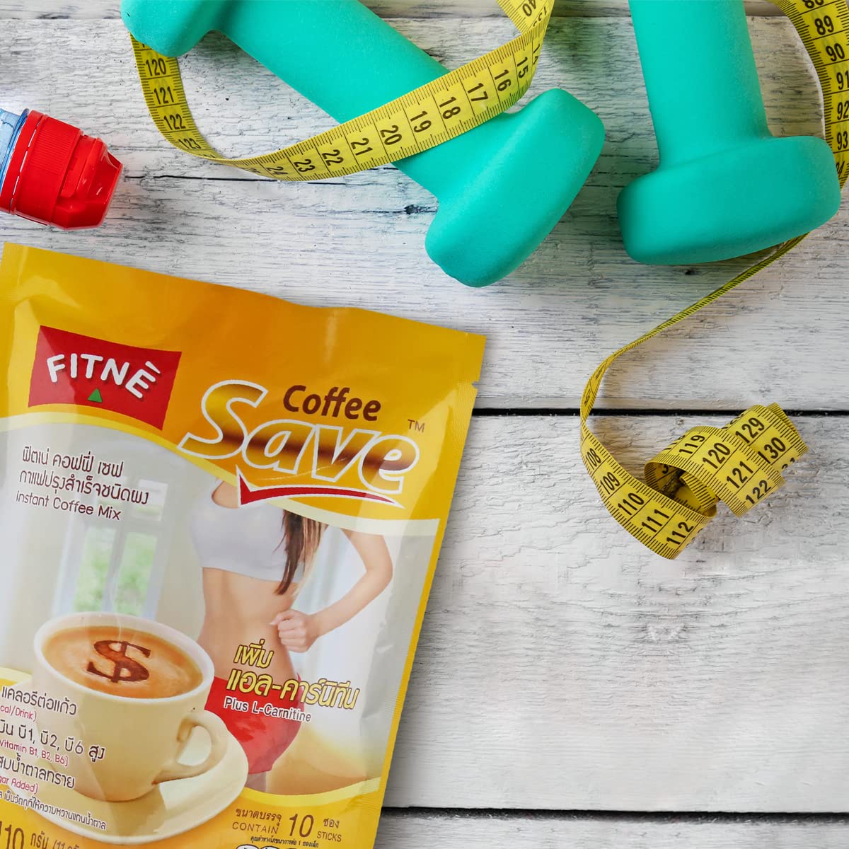 FITNE Instant 3 In 1 Coffee Packets Mix With L-Carnitine For Workout Exercise Vitamin B1 B2 B6 Smooth Blend No Sugar Sucralose Sweetener, 10 Sticks