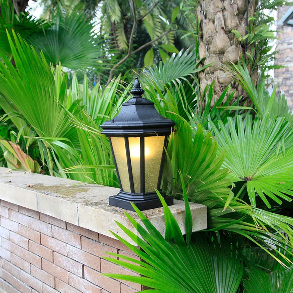 Luces de Poste Europeas al Aire Libre Impermeable IP54 jardín Pared Pilar lámpara Puerta Columna lámpara decoración Patio antorcha Patio Villa jardín Aluminio E27 Vidrio Linterna Accesorio