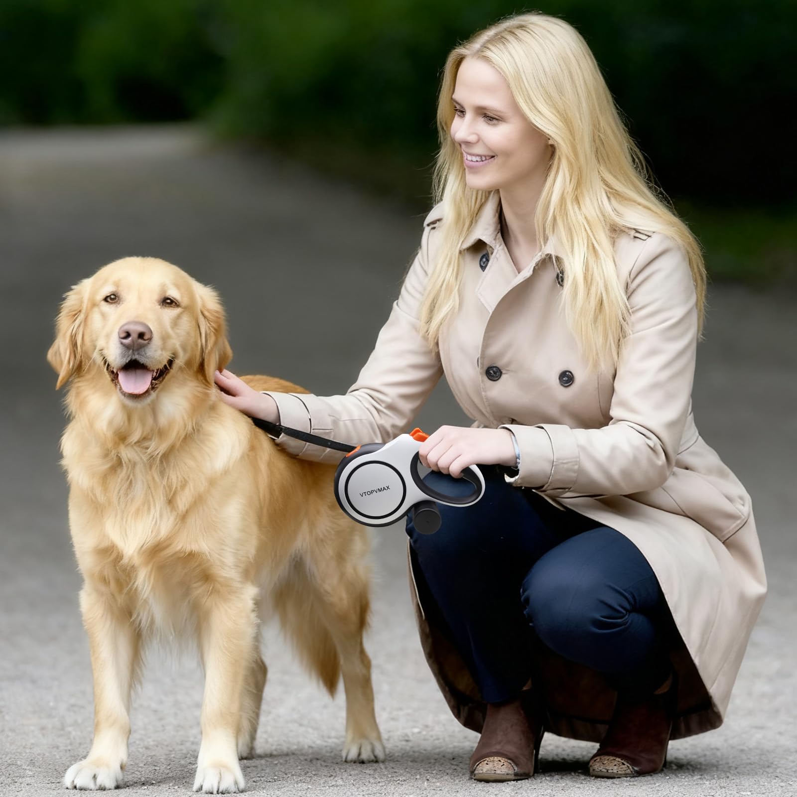 Correa Perro Extensible 8m - Correa Resistente para Perros Medianos/Grandes hasta 50kg, con Cable Anti-Mordidas, Dispensador De Bolsas para Heces Y Freno De Una Mano (Negro/Blanco)
