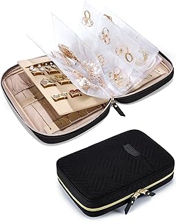 BAGSMART Jewelry Travel Organizer Case for Home Jewelry Organizer Storage Ring Binder Clear Bags Zipper Rolls Pouch for Necklaces, Earrings, Rings, Bracelets, Black