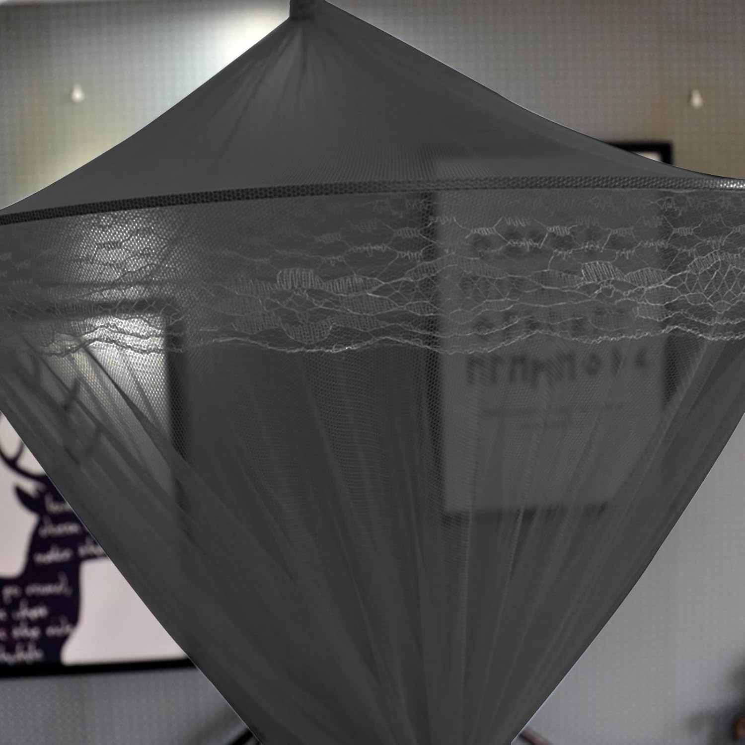 Bed Canopy for Girls,King Canopy Bed Curtains with Sticky Hook Full Queen Size from Ceiling,Dome Canopies Netting Bed Decor Bed Gauze Tent (Black, Suitable for Bed Width: >200cm)