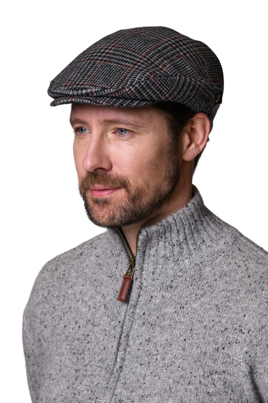 Mucros Weavers Irish Flat Cap Men Trinity Tweed Hat Driving Cap Made in Ireland (US, Alpha, Large, Check)