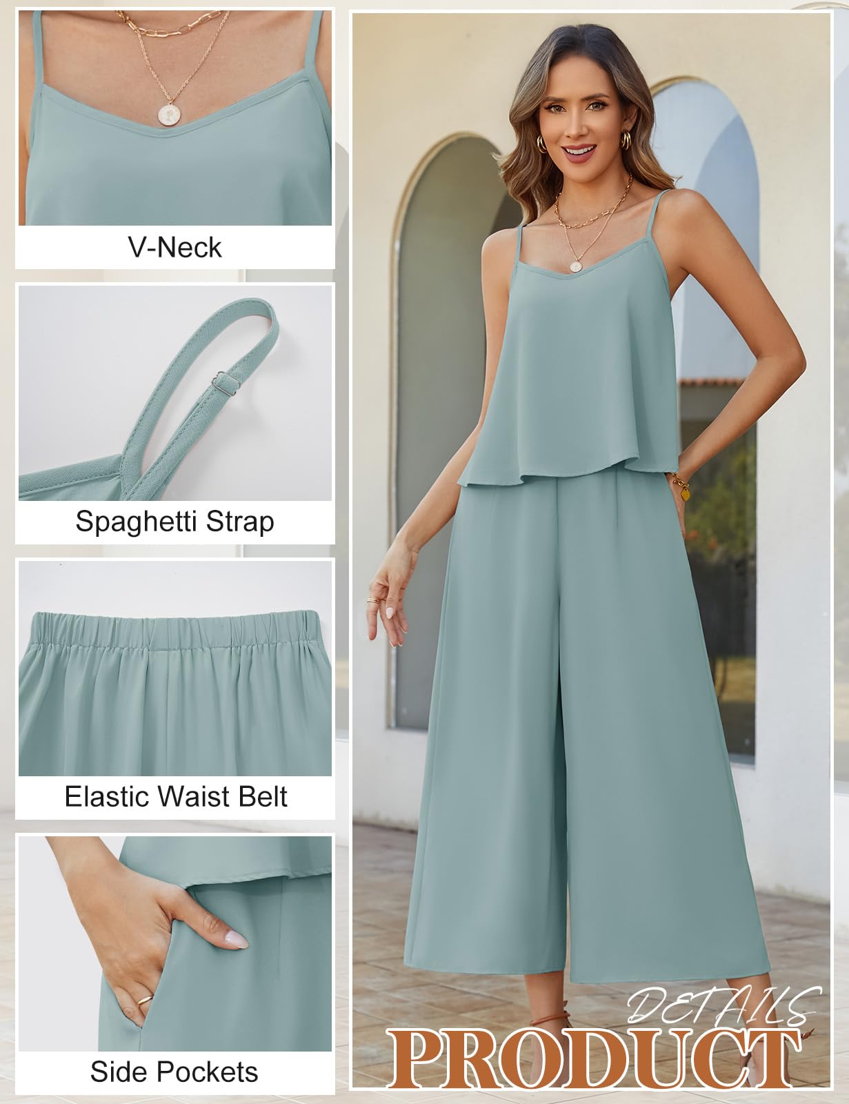Ensemble Femme Été 2 Pieces Tops sans Manches et Taille Haute Pantalons Fluide Décontracté Jambe Large avec Poches Chic et Elegant Outfit Loungewear Set