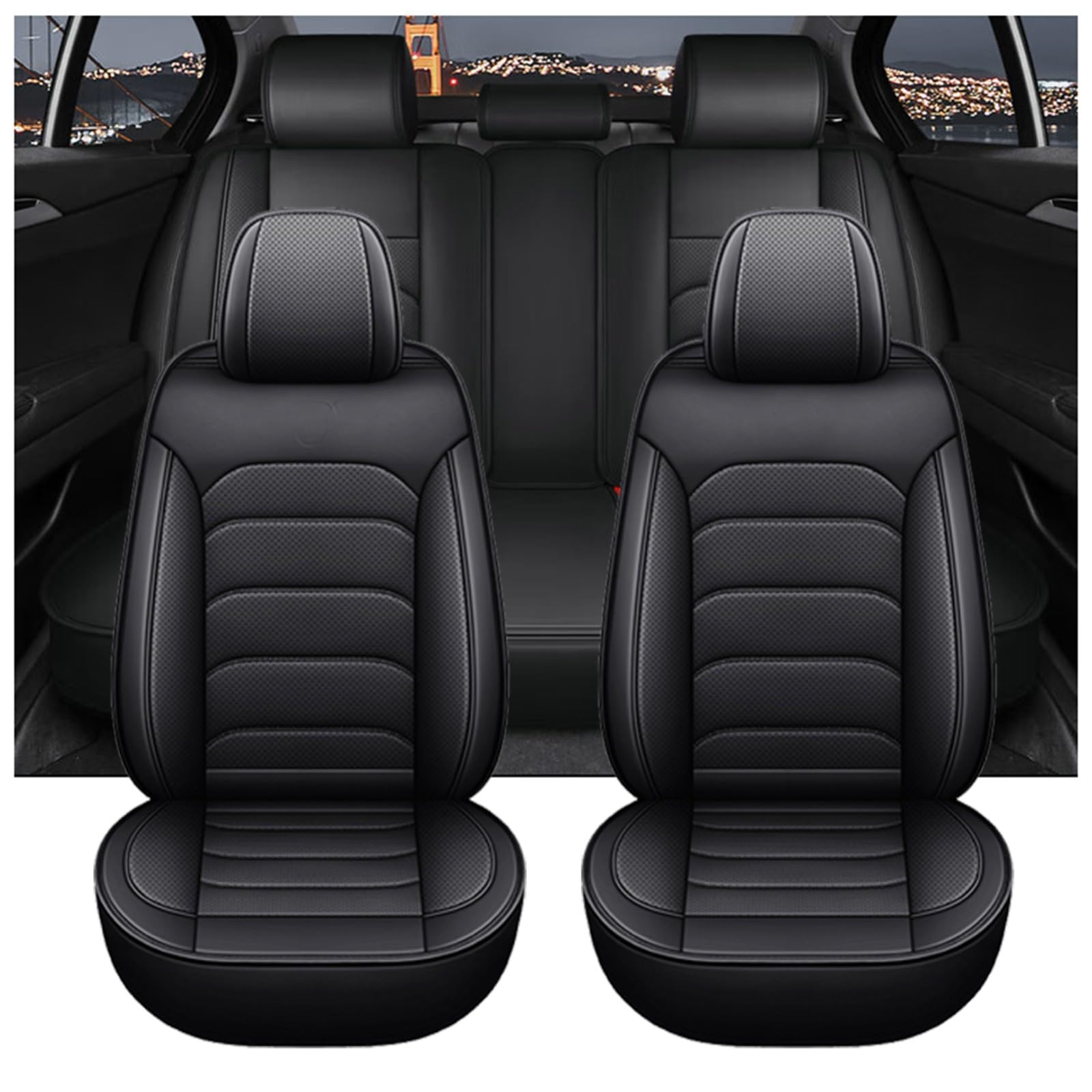 Autositzbezüge aus PU Leder Wasserdicht Atmungsaktiv,Sitzbezüge für Auto,Einfach zu Montieren,Kompatibel mit Airbag,für V w Arteon,Golf,CC,Polo,Passat,Jetta,Taos,Tiguan,Touareg,Passat,5 Sitze,Black