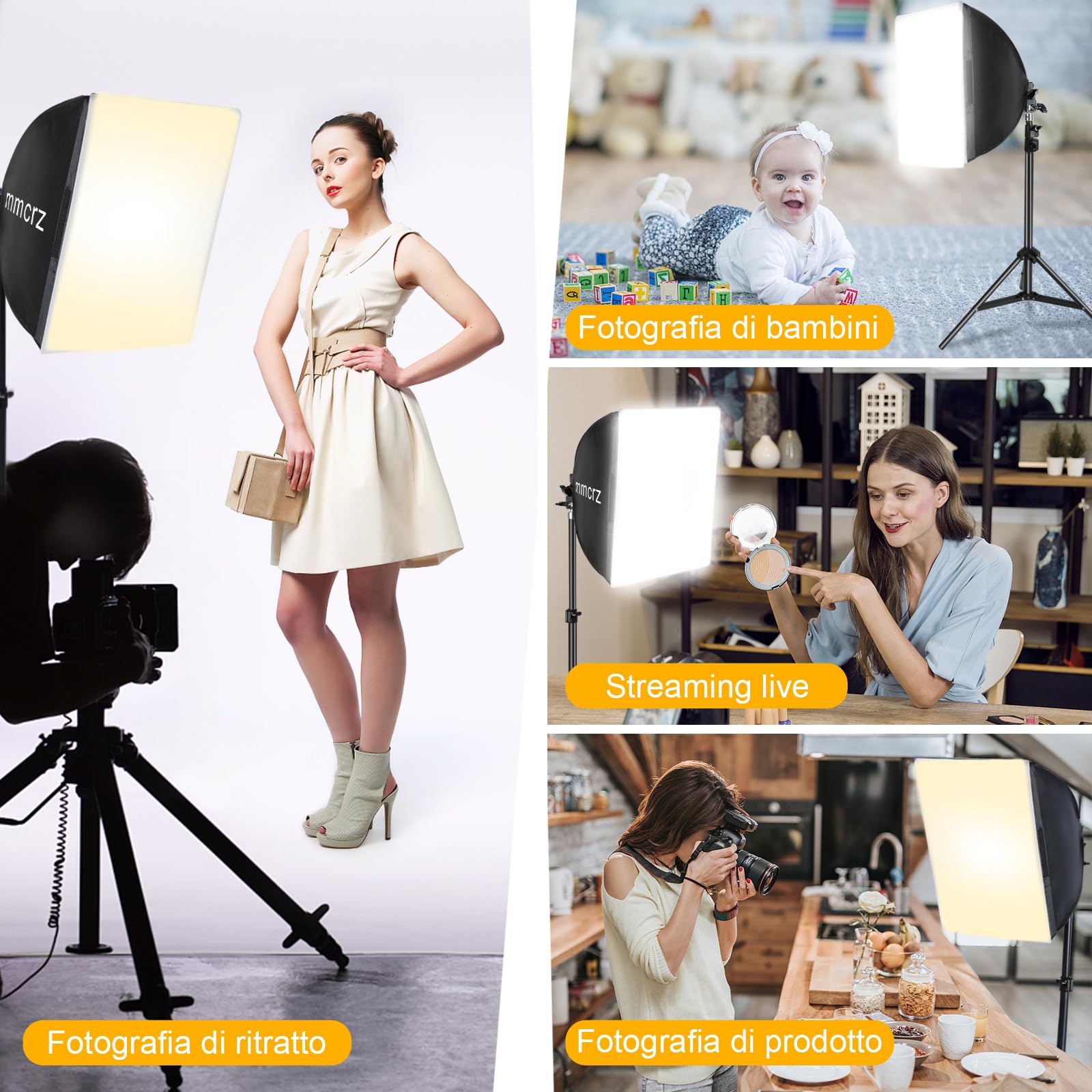 Set di 2 luci professionali softbox da 40 x 40 cm, luci da studio con 85 W, 2700-6500 K, E27 LED, illuminazione continua per fotografia/registrazione video, streaming live