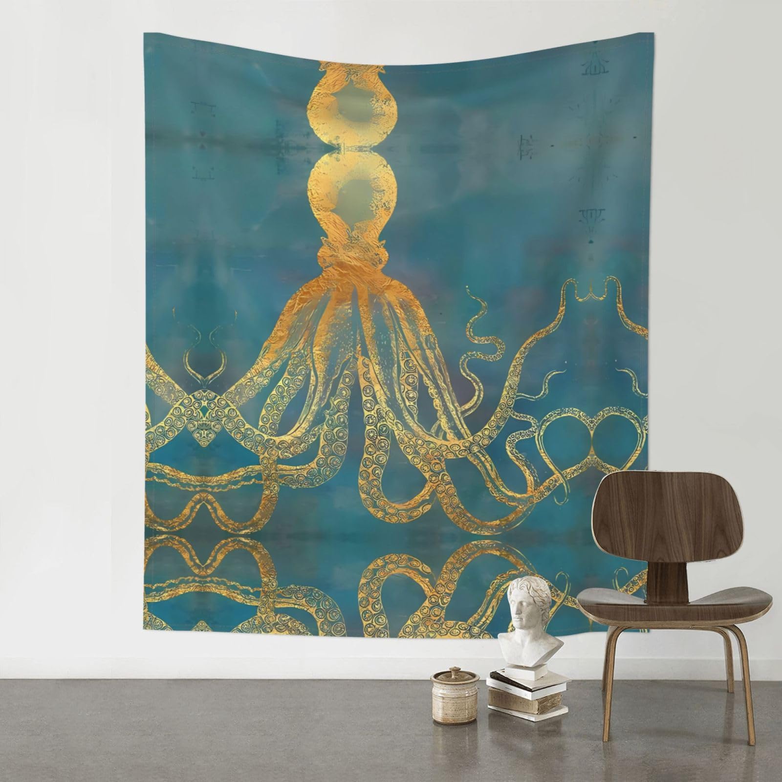HJFCZH Golden Octopus Prints Wall Tapestry 60x51in – Boho Decor Throw for Bedroom, Dorm, Beach Cover & Picnic Blanket